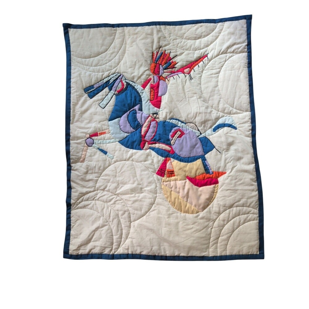 VTG Handmade Applique Horse Rider Wall Hanging Quilt Southwestern 32x35 Cotton